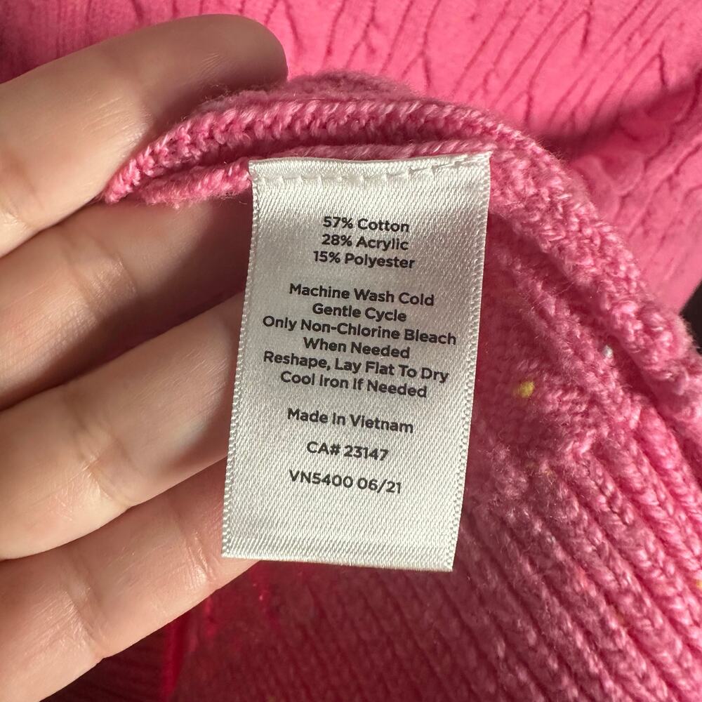 Talbots Womens Pink Confetti Cable Knit Button Sleeve Sweater Size Medium Petite - Picture 8 of 8